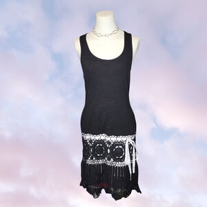 Y2k Moda International Black Crochet Coquette Ballet Whimsy Goth Tank Dress M